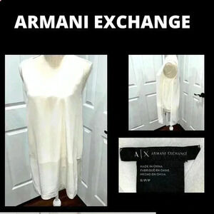 Armani Exchange, long line, split sides, offwhite, lined sleeveless v-neck shirt